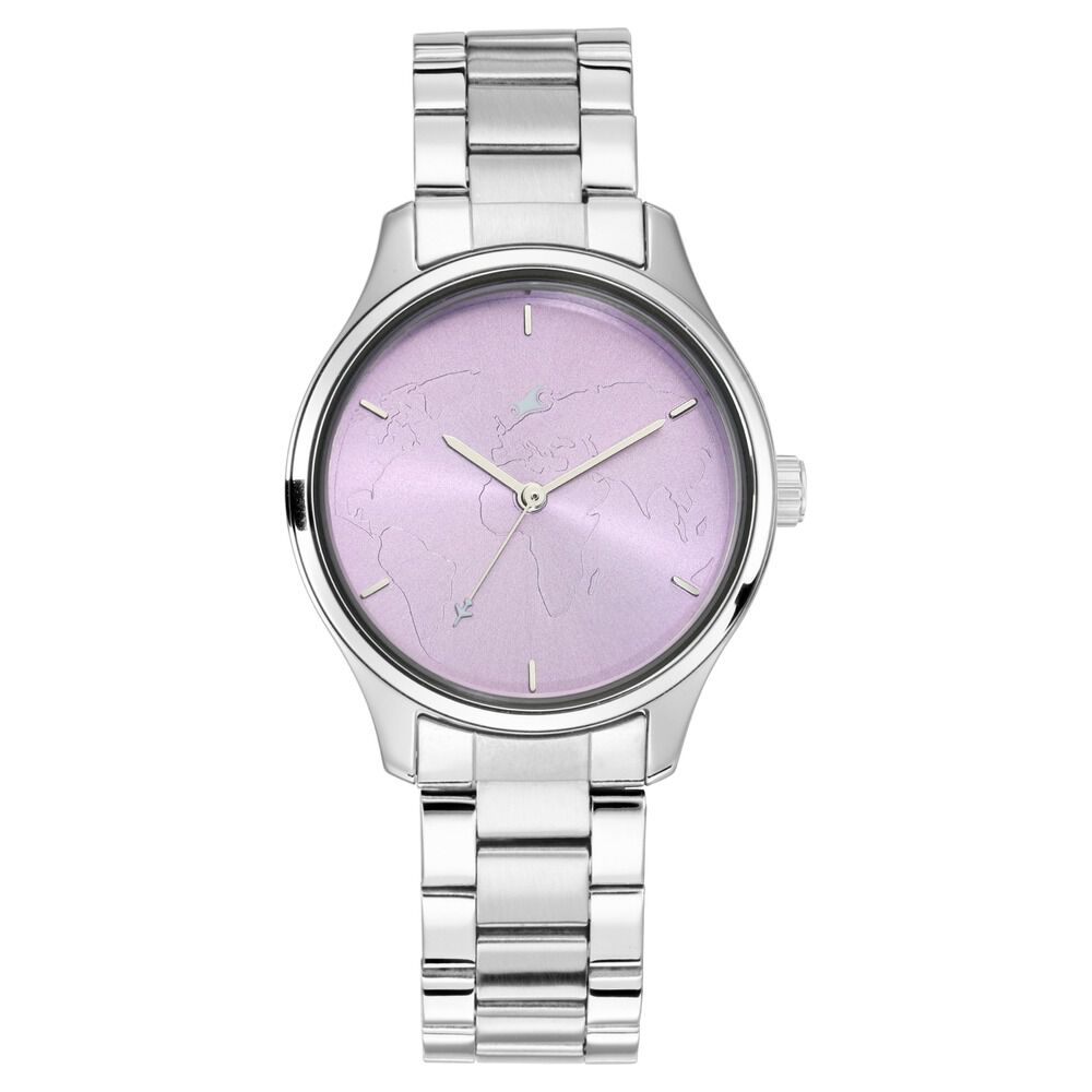 Fastrack Tripster Quartz Analog Purple Dial Stainless Steel Strap Watch for Girls NS6219SM02