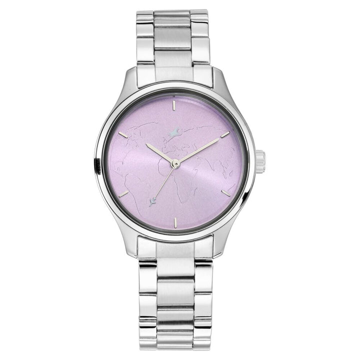 Fastrack Tripster Quartz Analog Purple Dial Stainless Steel Strap Watch for Girls NS6219SM02