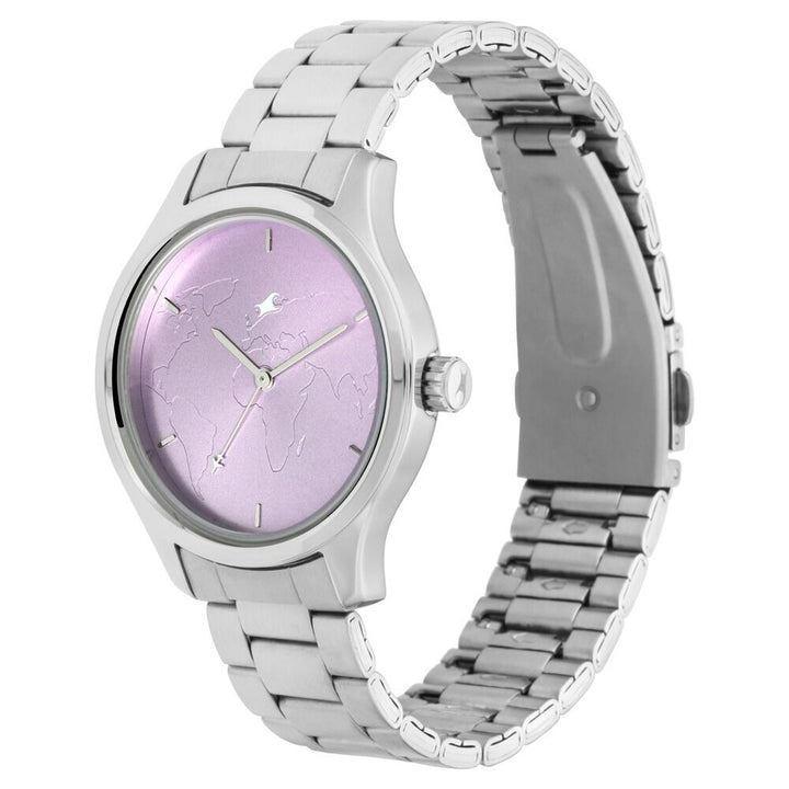 Fastrack Tripster Quartz Analog Purple Dial Stainless Steel Strap Watch for Girls NS6219SM02