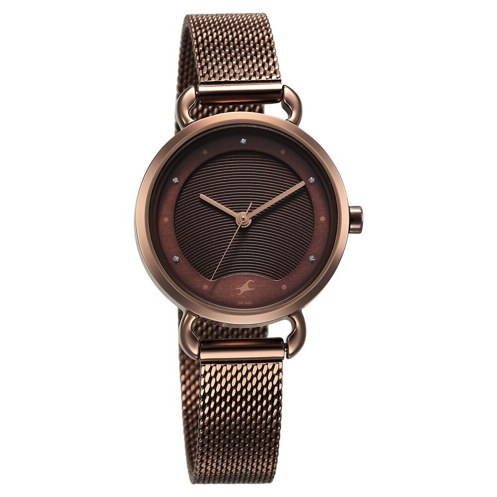 Fastrack Pulse Quartz Analog Brown Dial Stainless Steel Strap Watch for Girls 6221QM01F