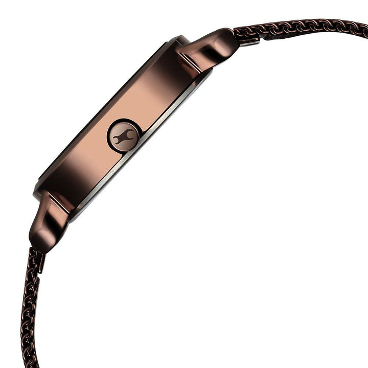 Fastrack Pulse Quartz Analog Brown Dial Stainless Steel Strap Watch for Girls 6221QM01F