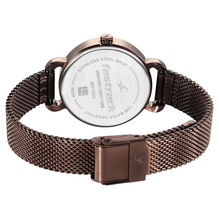 Fastrack Pulse Quartz Analog Brown Dial Stainless Steel Strap Watch for Girls 6221QM01F