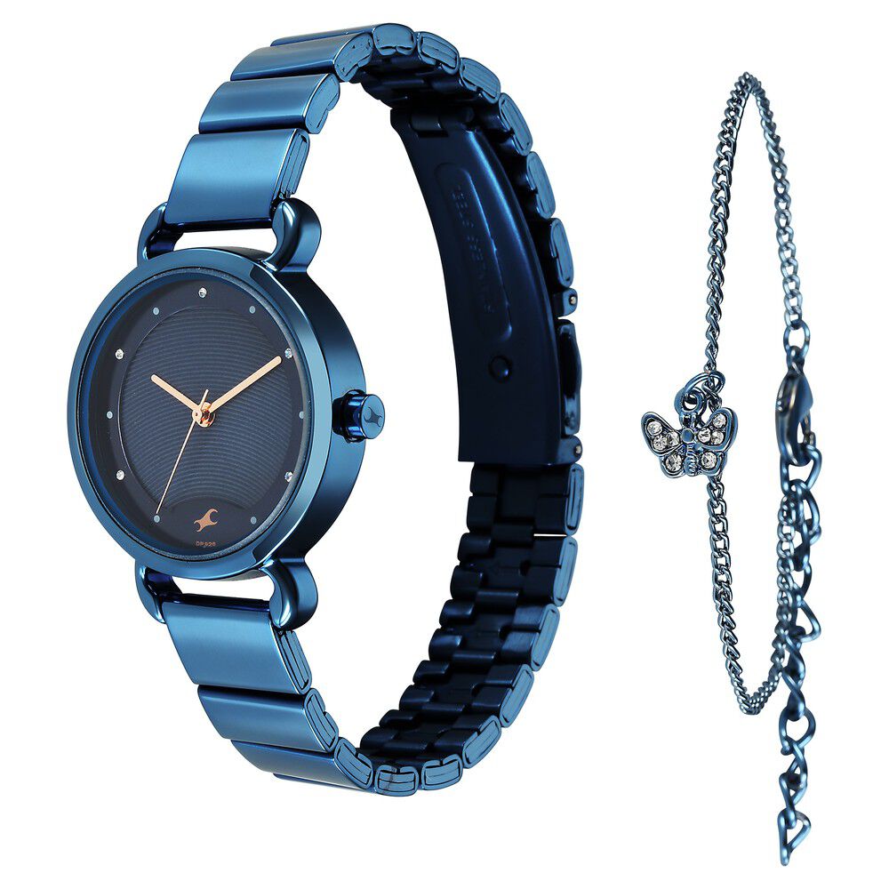 Fastrack Pulse Quartz Analog Blue Dial Stainless Steel Strap Watch for Girls 6221QM02F