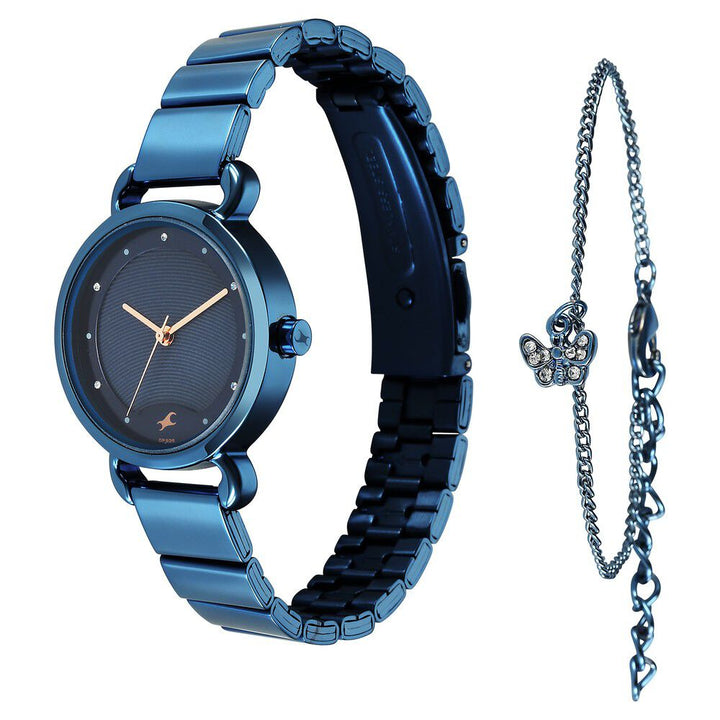 Fastrack Pulse Quartz Analog Blue Dial Stainless Steel Strap Watch for Girls 6221QM02F