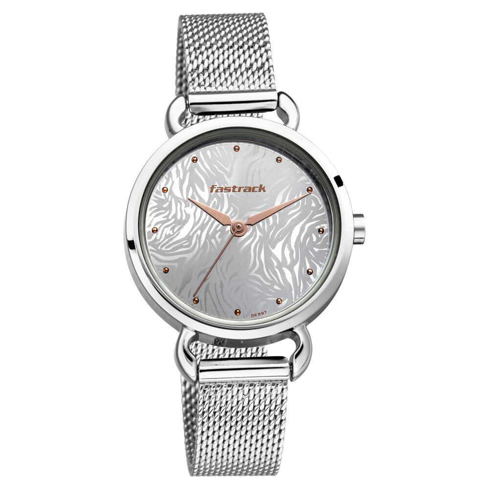 Fastrack Animal Print Quartz Analog Silver Dial Stainless Steel Strap Watch for Girls NS6221SM01