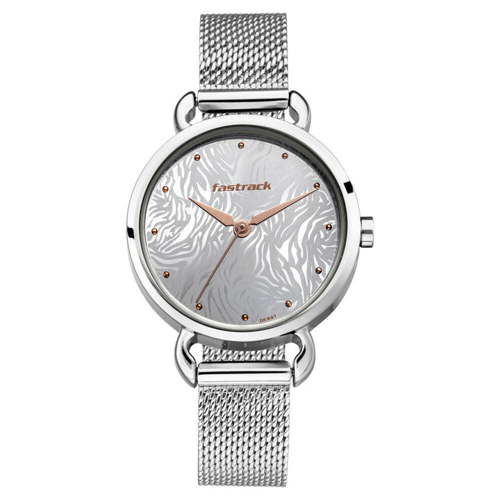 Fastrack Animal Print Quartz Analog Silver Dial Stainless Steel Strap Watch for Girls NS6221SM01