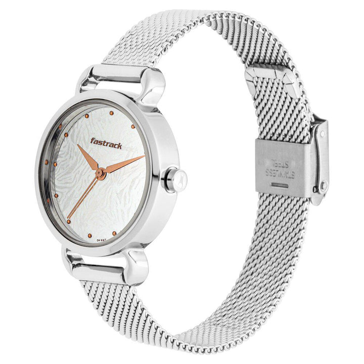 Fastrack Animal Print Quartz Analog Silver Dial Stainless Steel Strap Watch for Girls NS6221SM01