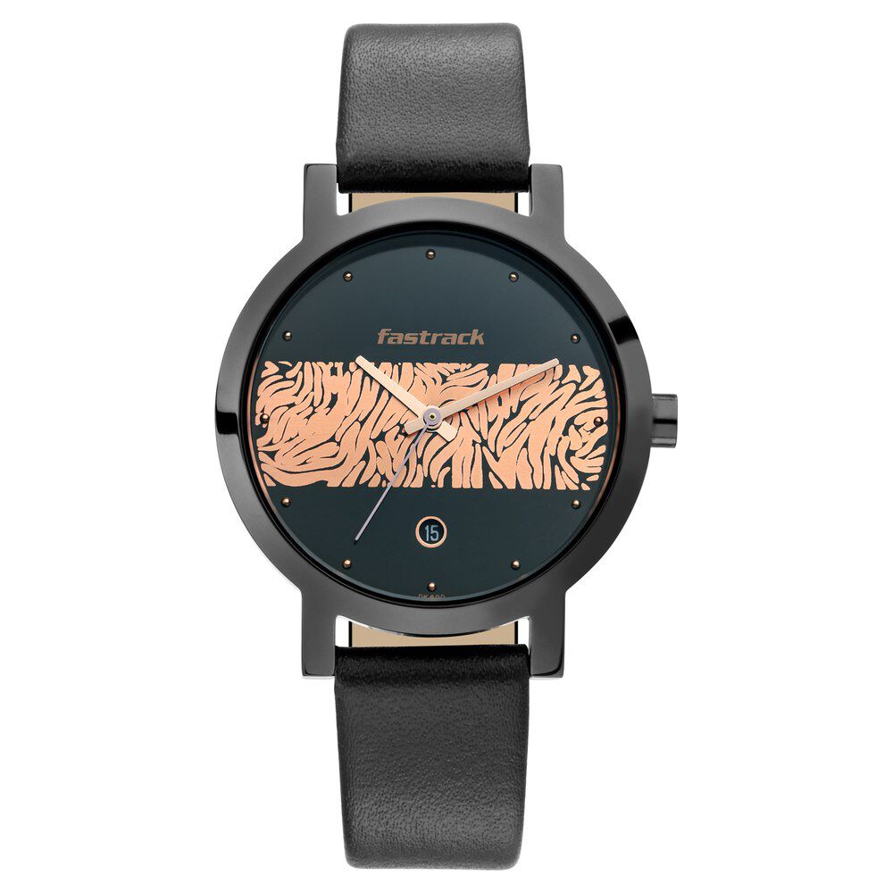 Fastrack Animal Print Quartz Analog with Date Bicolour Dial Leather Strap Watch for Girls NR6222NL01