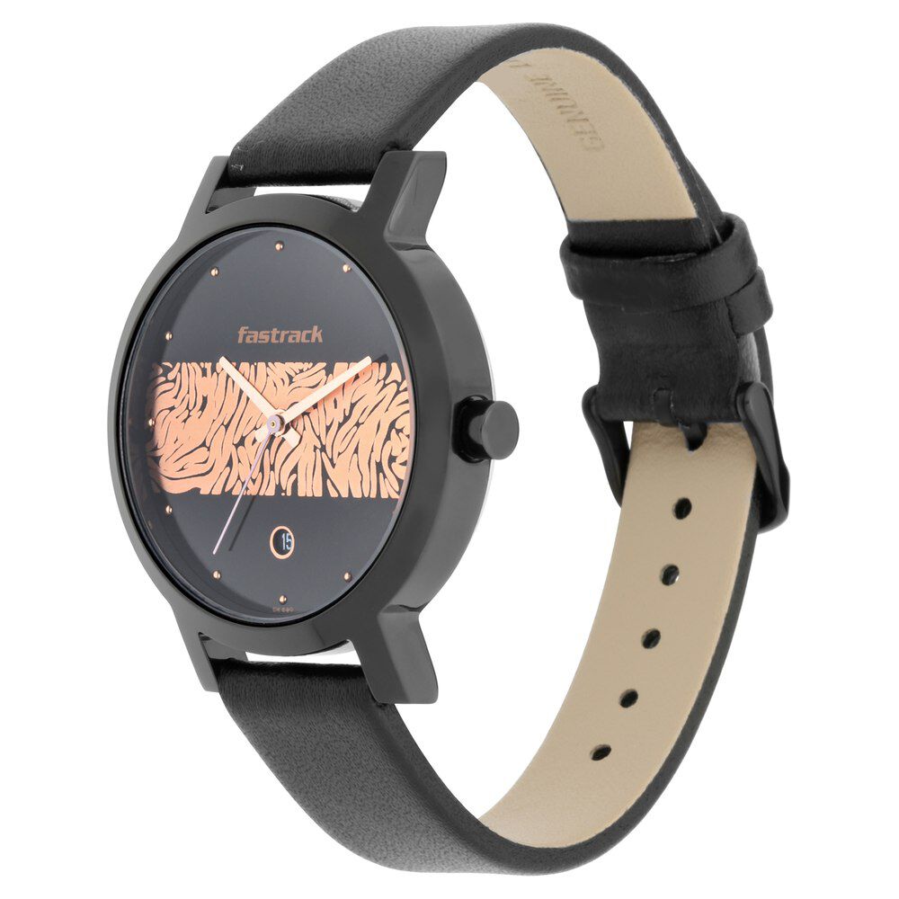 Fastrack Animal Print Quartz Analog with Date Bicolour Dial Leather Strap Watch for Girls NR6222NL01