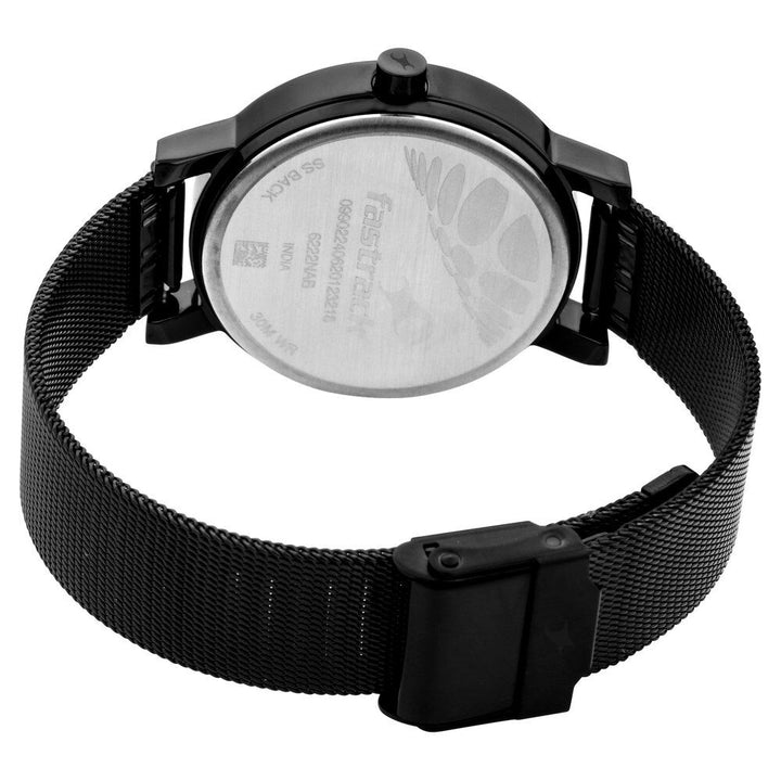 Fastrack Animal Print Quartz Analog with Date Black Dial Stainless Steel Strap Watch for Girls NP6222NM01
