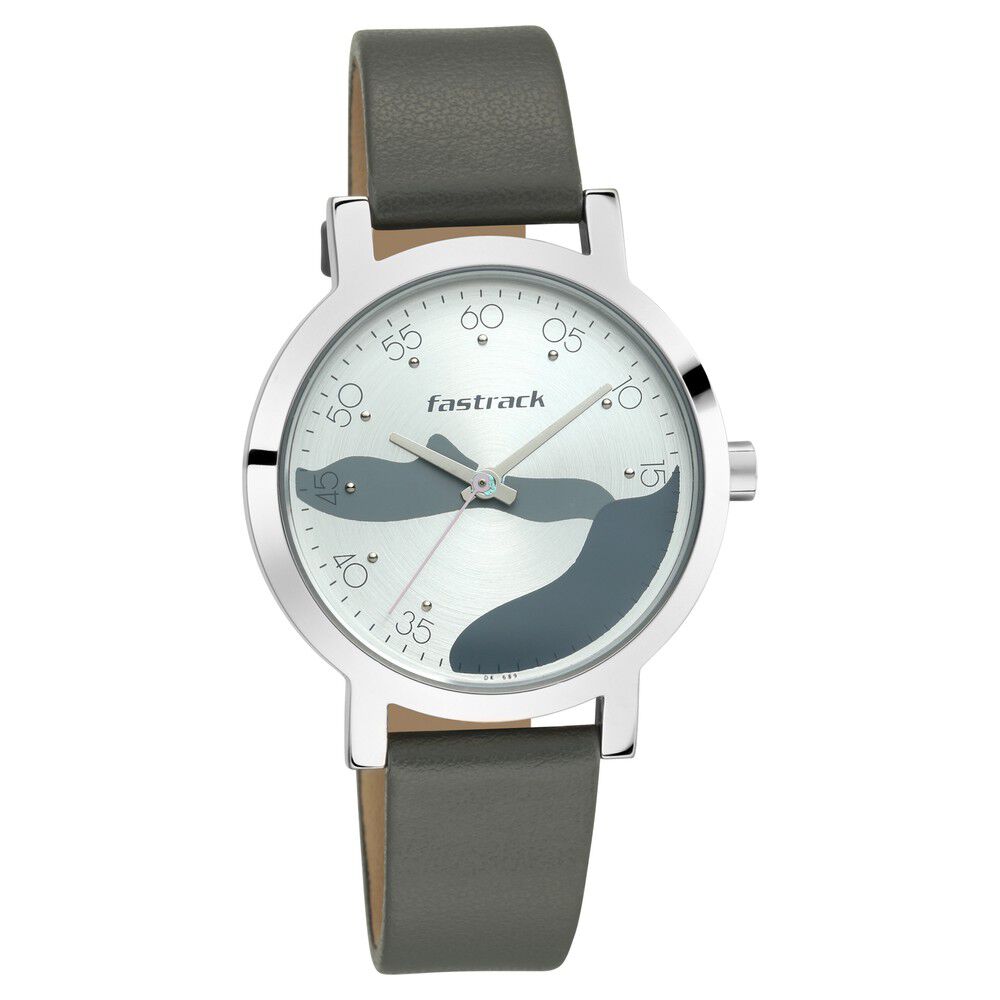 Fastrack Bare Basics Quartz Analog Silver Dial Leather Strap Watch for Girls NS6222SL02