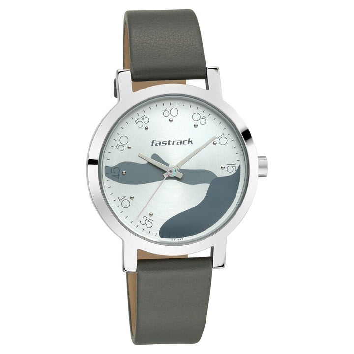 Fastrack Bare Basics Quartz Analog Silver Dial Leather Strap Watch for Girls NS6222SL02