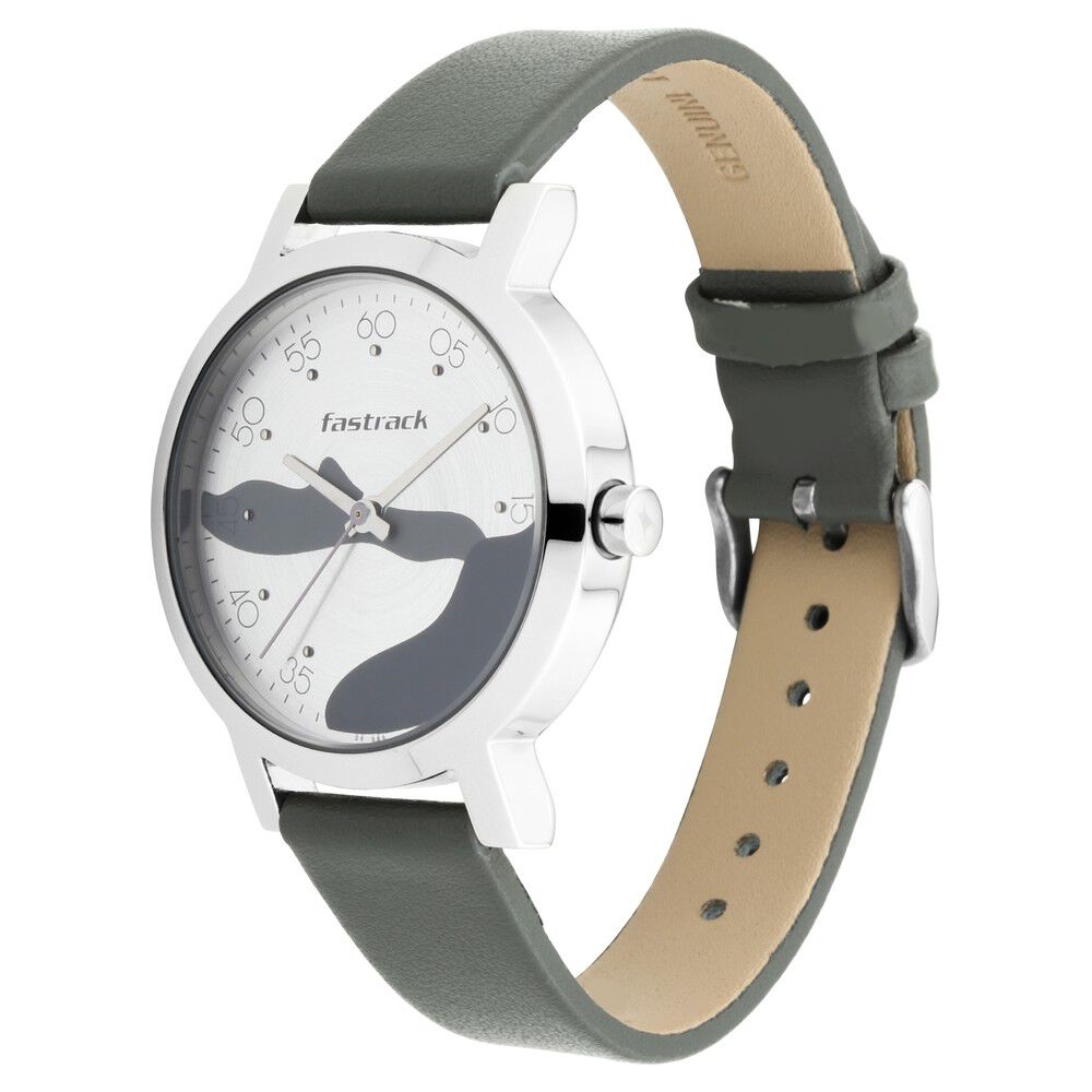 Fastrack Bare Basics Quartz Analog Silver Dial Leather Strap Watch for Girls NS6222SL02