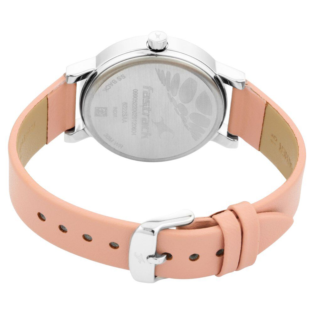 Fastrack Animal Print Quartz Analog with Date Rose Gold Dial Leather Strap Watch for Girls NS6222SL03