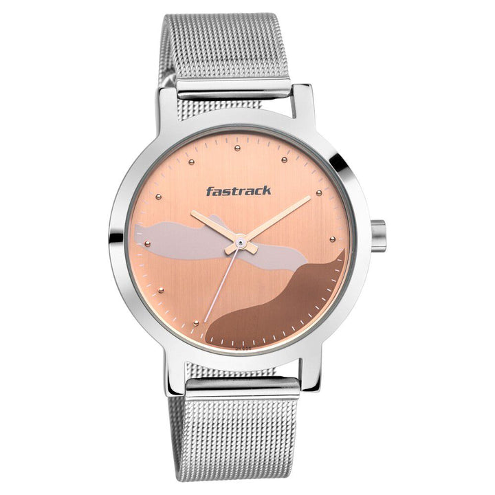 Fastrack Bare Basics Quartz Analog Rose Gold Dial Stainless Steel Strap Watch for Girls NS6222SM01
