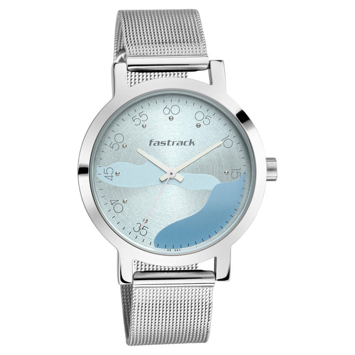 Fastrack Bare Basics Quartz Analog Blue Dial Stainless Steel Strap Watch for Girls NS6222SM02