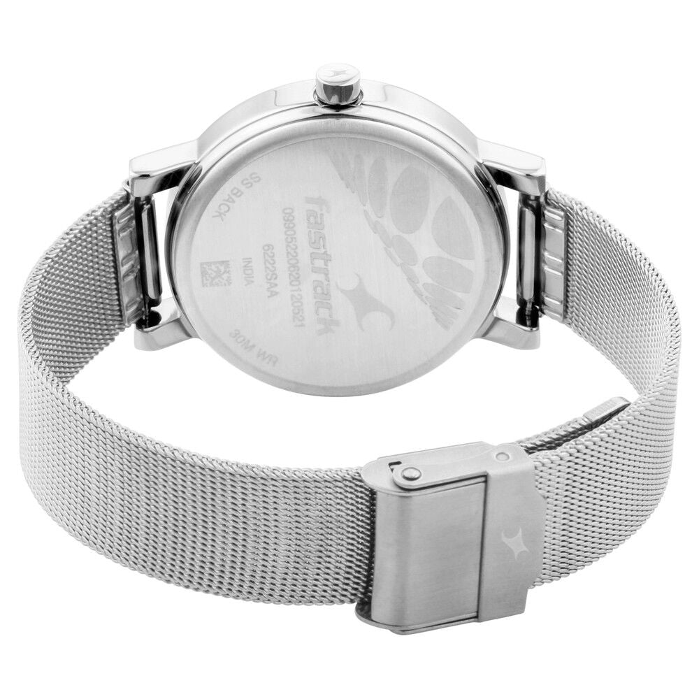 Fastrack Bare Basics Quartz Analog Blue Dial Stainless Steel Strap Watch for Girls NS6222SM02