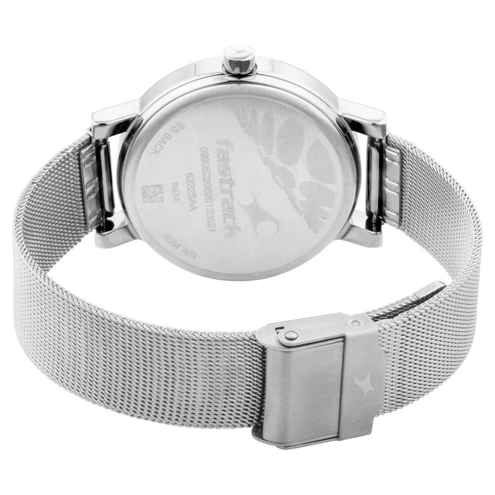 Fastrack Bare Basics Quartz Analog Blue Dial Stainless Steel Strap Watch for Girls NS6222SM02