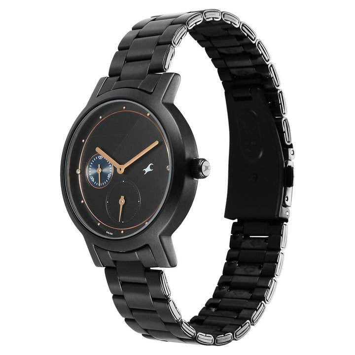 Fastrack Tick Tock Quartz Analog Black Dial With Black Stainless steel Strap Watch for Girls 6225NM01
