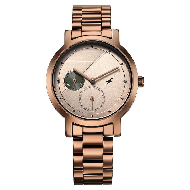 Fastrack Tick Tock Quartz Analog Beige Dial With Brown Stainless steel Strap Watch for Girls 6225QM01