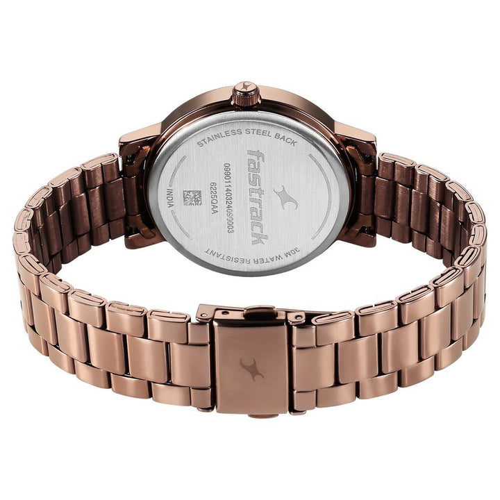 Fastrack Tick Tock Quartz Analog Beige Dial With Brown Stainless steel Strap Watch for Girls 6225QM01