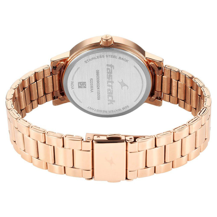 Fastrack Tick Tock Quartz Analog Silver Dial With Rose Gold Stainless steel Strap Watch for Girls 6225WM01