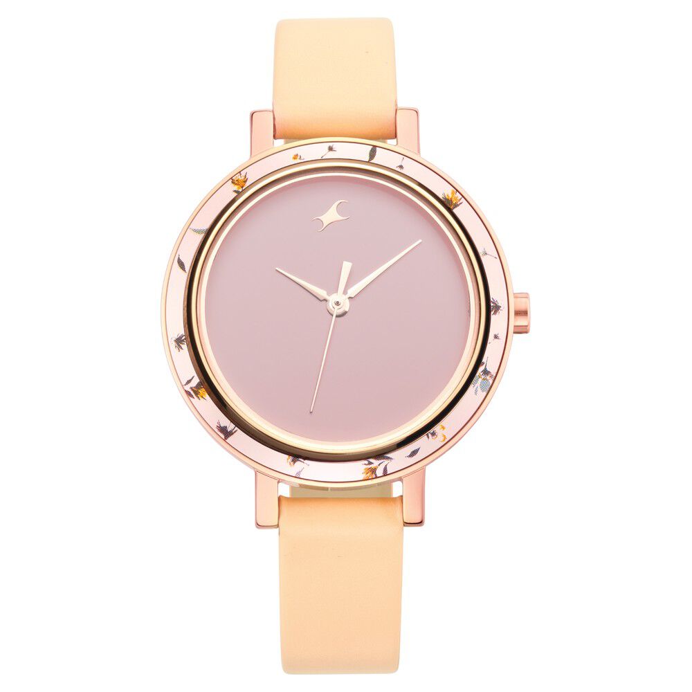 Fastrack Paint Me Quartz Analog Pink Dial Leather Strap Watch for Girls NS6229WL02