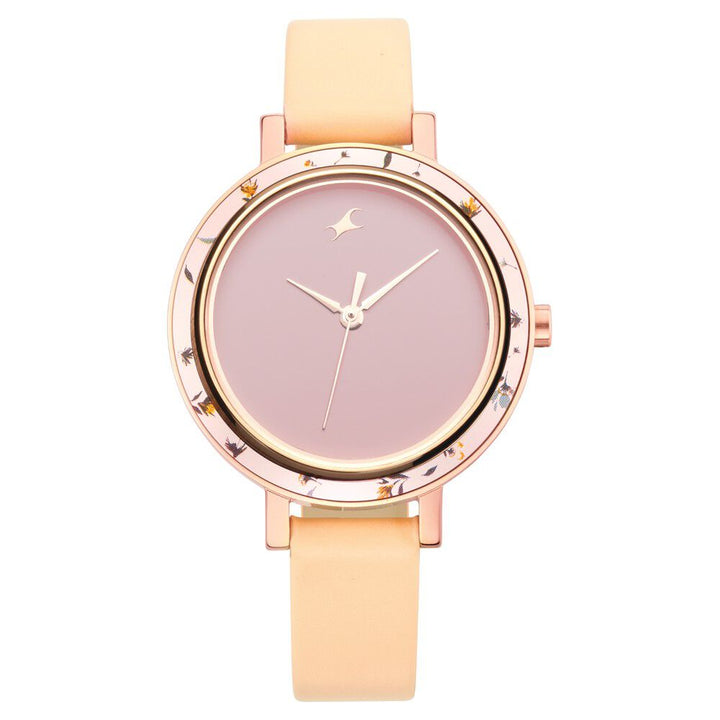 Fastrack Paint Me Quartz Analog Pink Dial Leather Strap Watch for Girls NS6229WL02