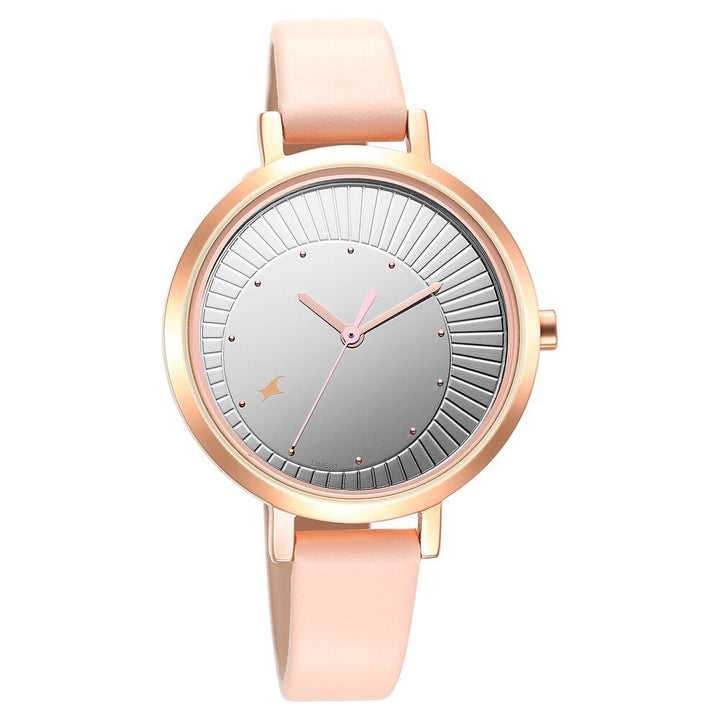 Fastrack Style Up Silver Dial Leather Strap Watch for Girls NS6230WL02