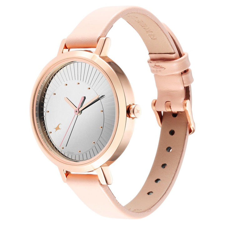 Fastrack Style Up Silver Dial Leather Strap Watch for Girls NS6230WL02