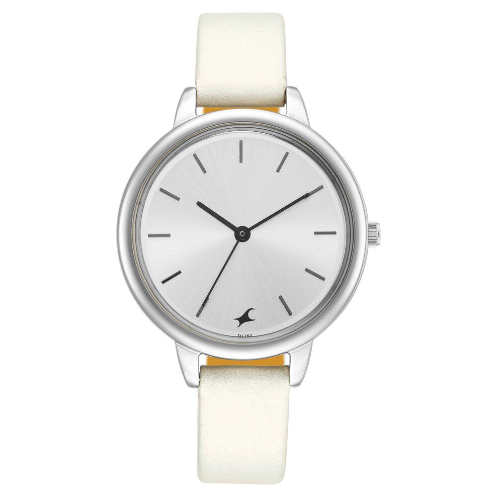 Fastrack Glitch Quartz Analog Silver Dial Leather Strap Watch for Girls NR6234SL01