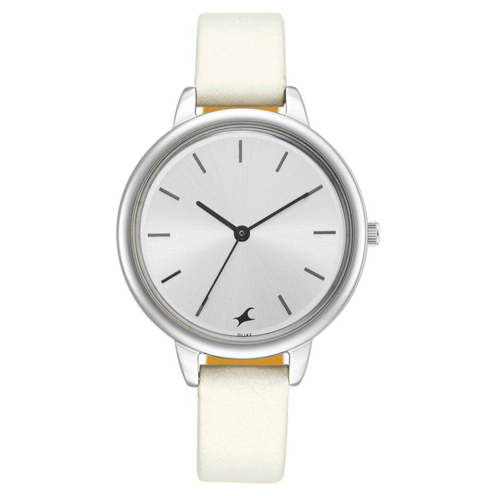 Fastrack Glitch Quartz Analog Silver Dial Leather Strap Watch for Girls NR6234SL01