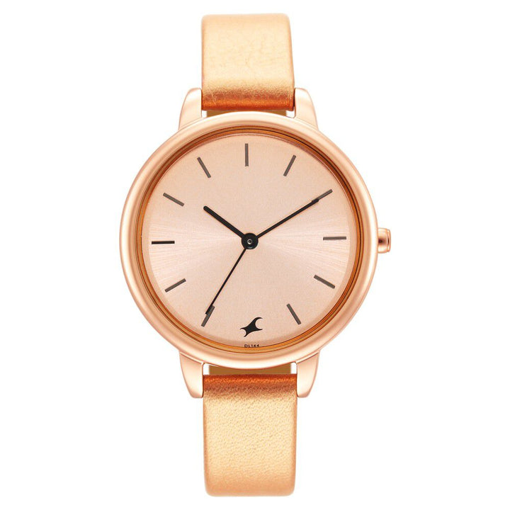 Fastrack Glitch Quartz Analog Rose Gold Dial Leather Strap Watch for Girls NS6234WL01