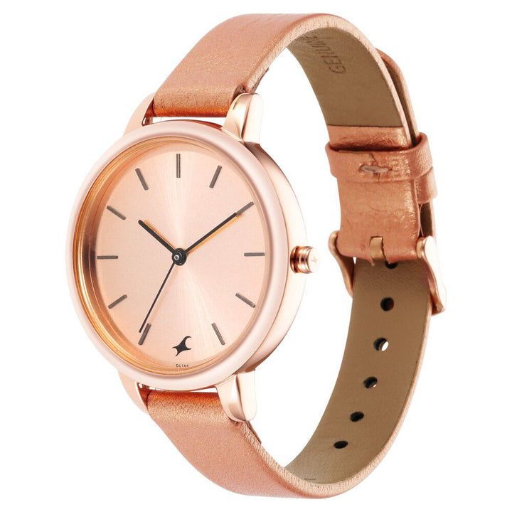 Fastrack Glitch Quartz Analog Rose Gold Dial Leather Strap Watch for Girls NS6234WL01