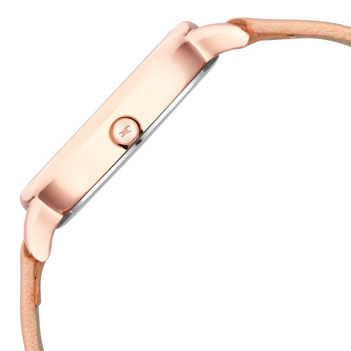 Fastrack Glitch Quartz Analog Rose Gold Dial Leather Strap Watch for Girls NS6234WL01