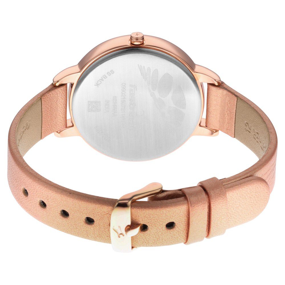 Fastrack Glitch Quartz Analog Rose Gold Dial Leather Strap Watch for Girls NS6234WL01