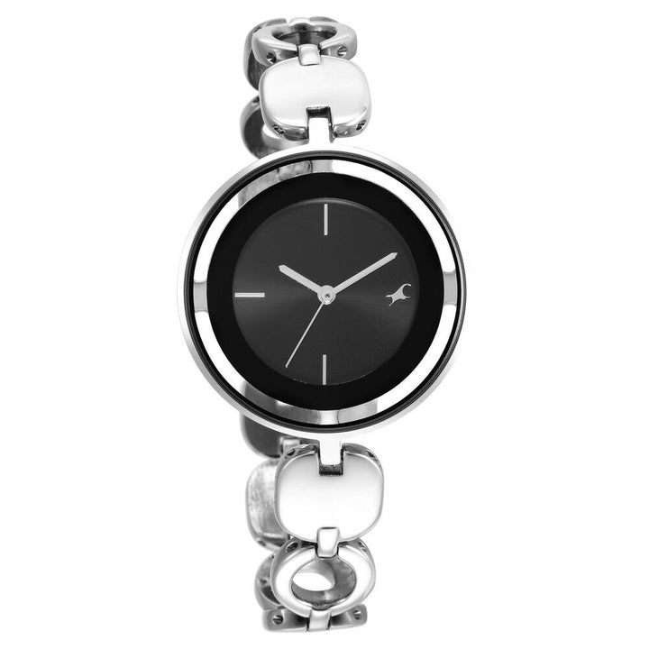 Fastrack Glitch Quartz Analog Silver Dial Metal Strap Watch for Girls NS6237SM01