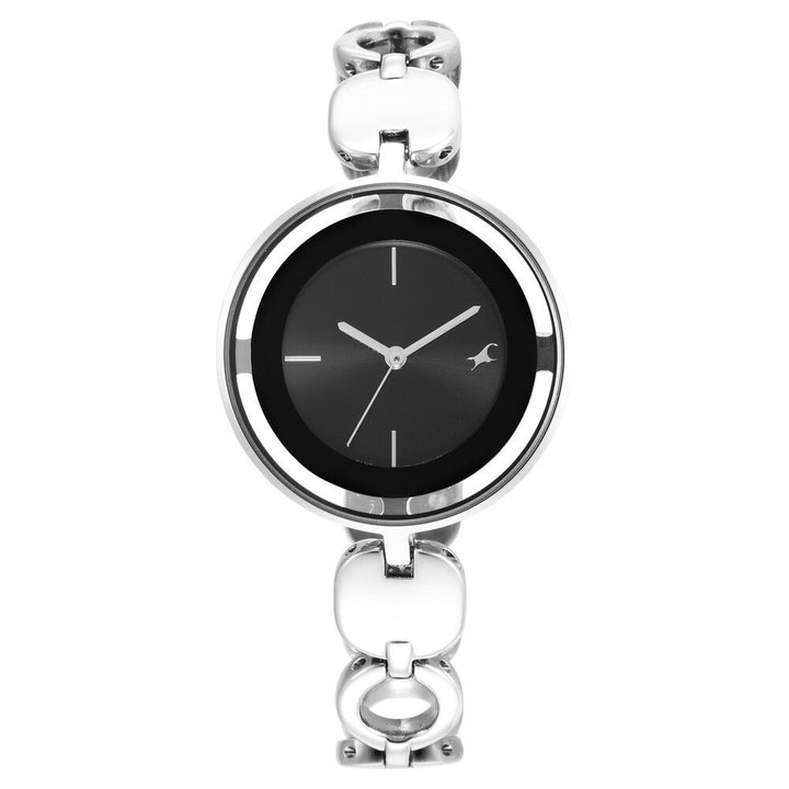 Fastrack Glitch Quartz Analog Silver Dial Metal Strap Watch for Girls NS6237SM01