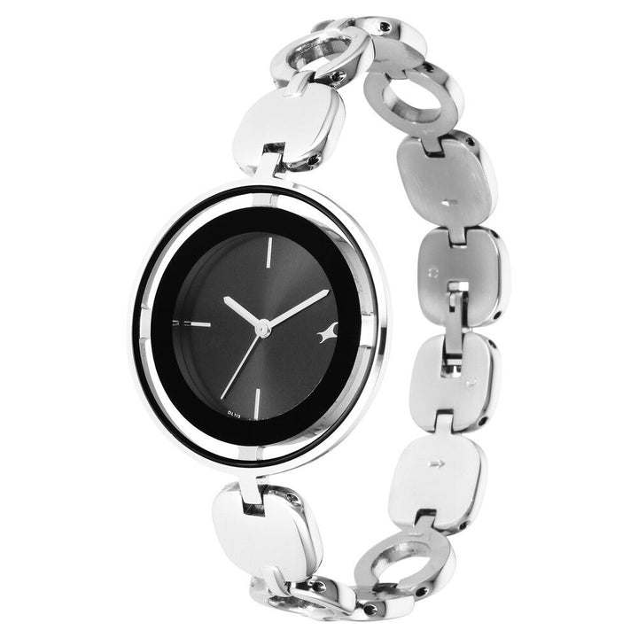 Fastrack Glitch Quartz Analog Silver Dial Metal Strap Watch for Girls NS6237SM01