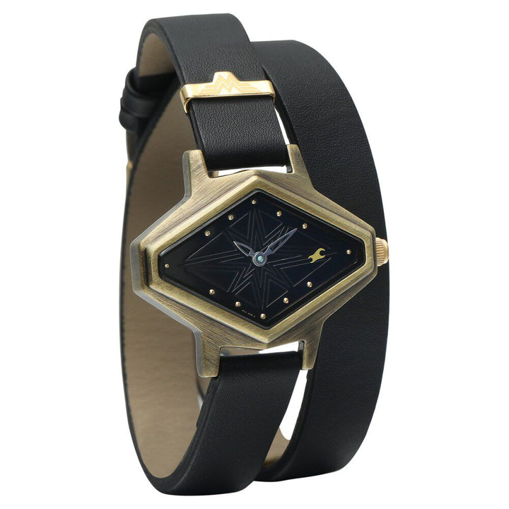 Fastrack Wonder Woman Quartz Analog Black Dial Leather Strap Watch for Girls 6238QL01