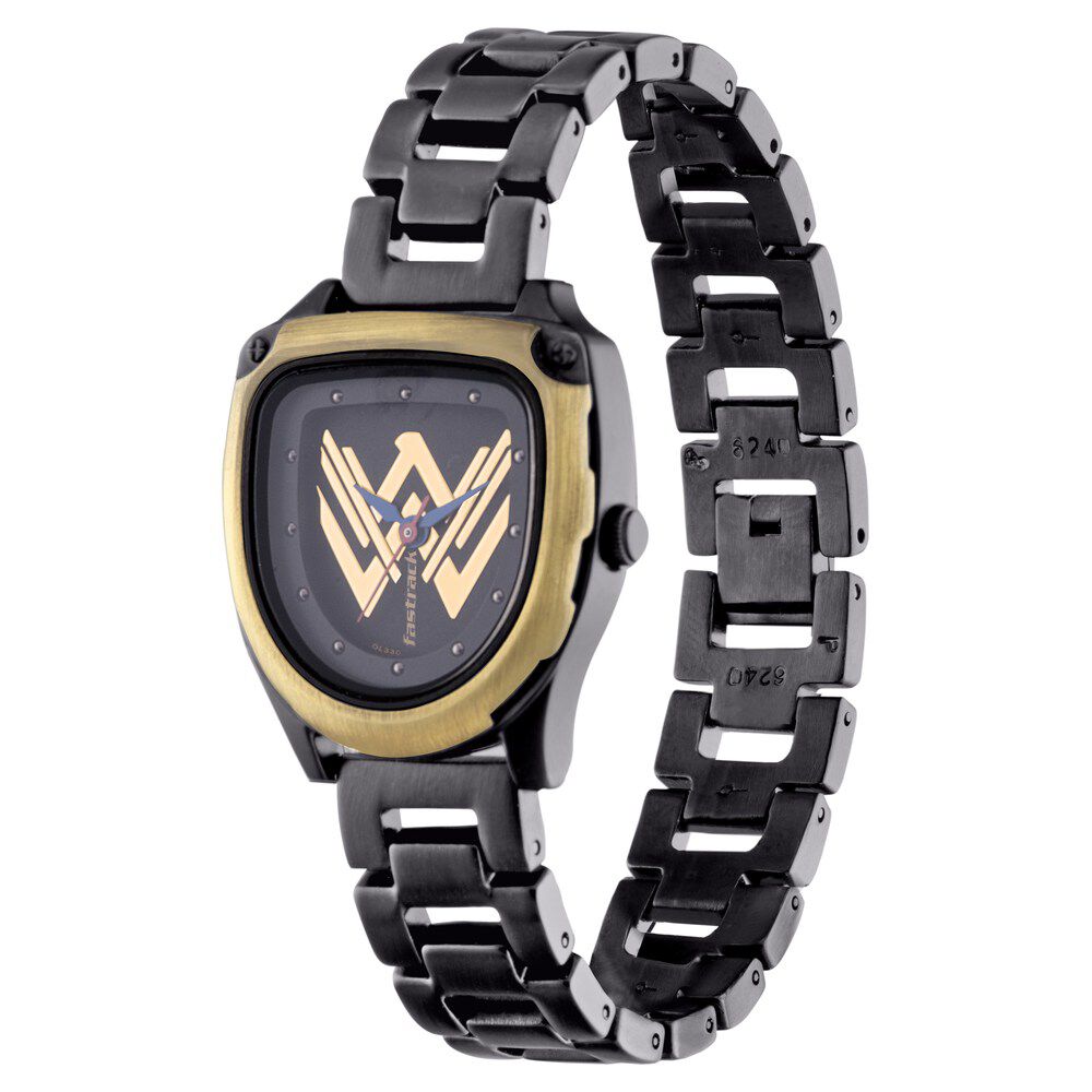 Fastrack Wonder Woman Quartz Analog Black Dial Metal Strap Watch for Girls 6240KM01