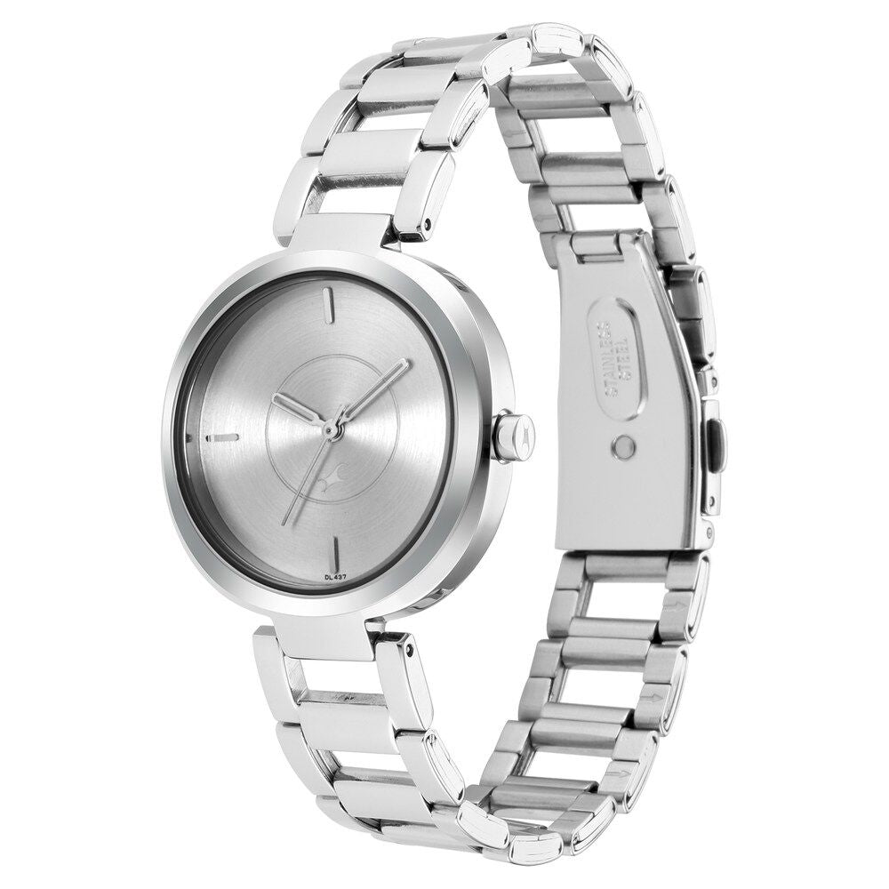 Fastrack Stunners Quartz Analog Silver Dial Metal Strap Watch for Girls NS6247SM01