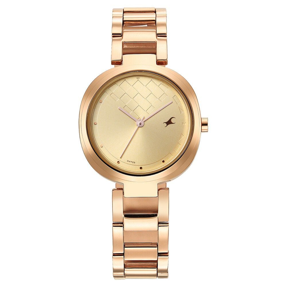 Fastrack Stunners Quartz Analog Golden Dial Stainless Steel Strap Watch for Girls NR6247WM01