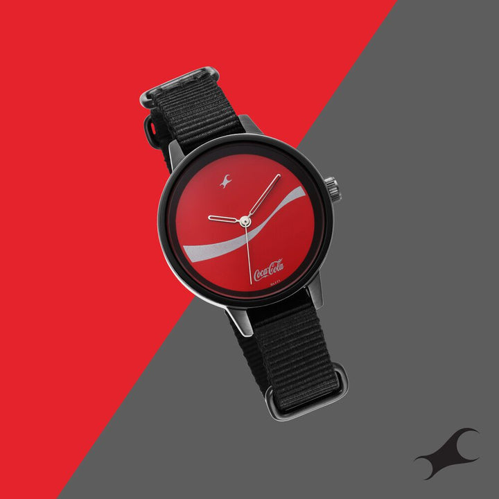 Fastrack Coca Cola Edition By Fastrack Quartz Analog Red Dial Nylon Strap Watch for Girls 6256NP01