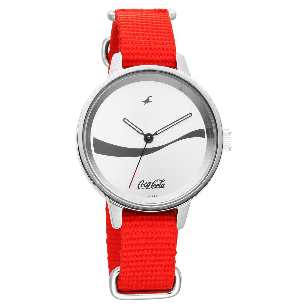 Fastrack Coca Cola Edition By Fastrack Quartz Analog Silver Dial Nylon Strap Watch for Girls 6256SP03