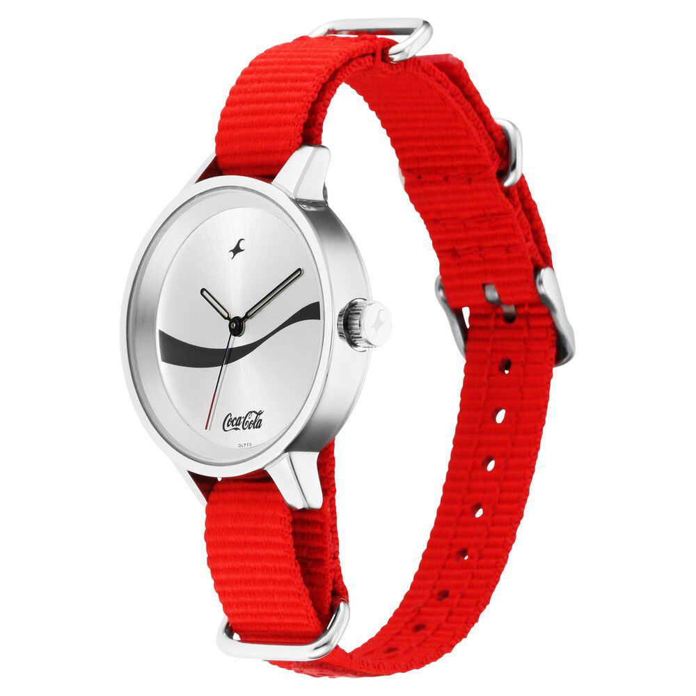Fastrack Coca Cola Edition By Fastrack Quartz Analog Silver Dial Nylon Strap Watch for Girls 6256SP03