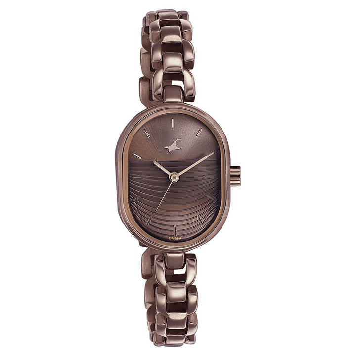 Fastrack Style Up Brown Dial Metal Strap Watch for Girls NS6258QM02