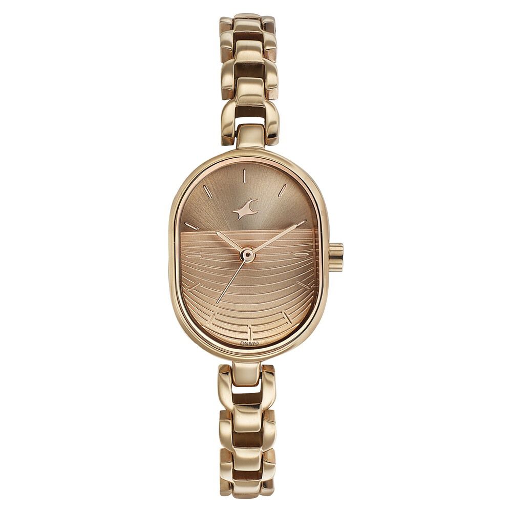 Fastrack Style Up Golden Dial Metal Strap Watch for Girls NS6258WM01