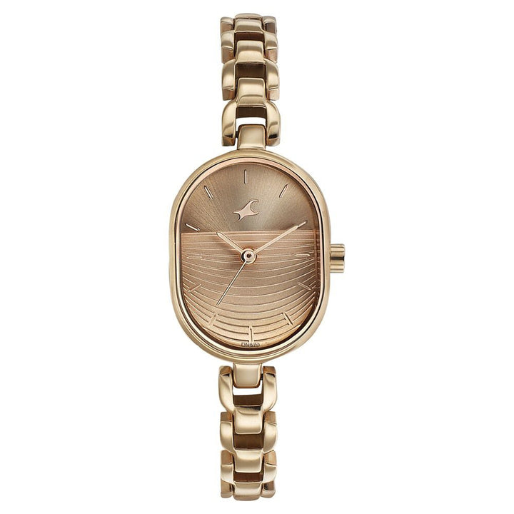 Fastrack Style Up Golden Dial Metal Strap Watch for Girls NS6258WM01
