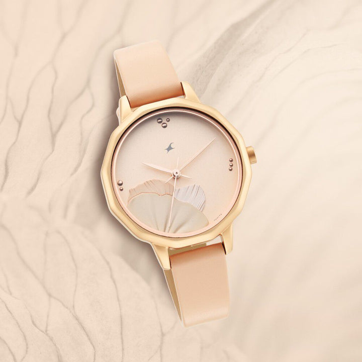 Fastrack Uptown Retreat Quartz Analog Rose Gold Dial Leather Strap Watch for Girls NS6259WL01